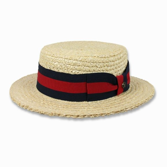 Men's Straw Boater Hat Skimmer Barbershop Sailor Authentic - Picture 1 of 4
